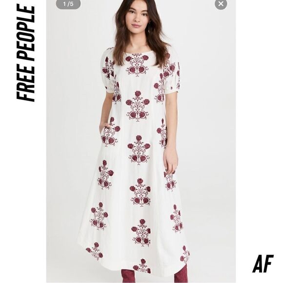 FREE PEOPLE CACTUS FLOWER MAXI DRESS NEW LARGE WHITE WINE COMBO - Picture 4 of 10